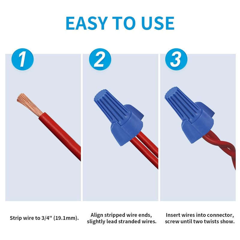 DICIO Blue Winged Wire Connectors Nuts Easy-Twist 100 PCs, UL Listed Red Wire Cap Electrical Connectors Screw-On Electrical Connector Kit 14-6 AWG for Connect Electrical Wiring - Image 3